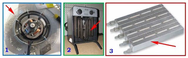 Различные типы нагревательных элементов тепловентиляторов