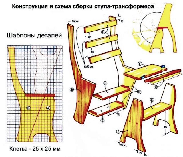 Лекала и сборочный чертеж стула-трансформера