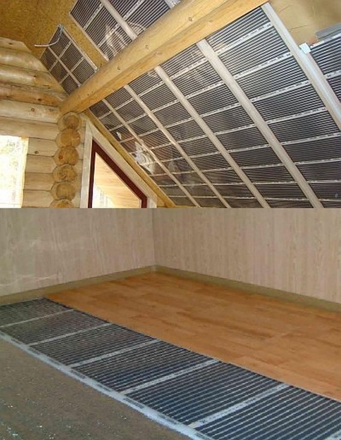 Пленочные нагреватели могут монтироваться и на пол, и на стены, и на потолок