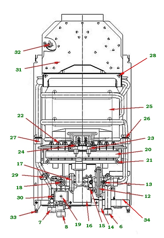 Схема устройства газовой колонки «Нева 4511»