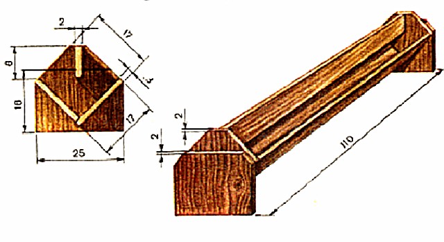 Примерная схема длинной желобной деревянной кормушки для уток