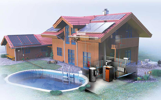 Солнечные коллекторы могут интегрироваться в систему отопления современного дома