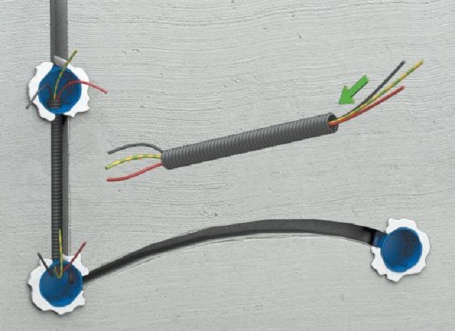 Штробы и укладка кабеля в гофротрубе